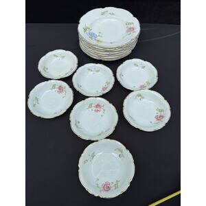Hutschenreuther 9041 Bavaria Brighton Floral Soup Ice Cream Bowl WhiteGold Trim